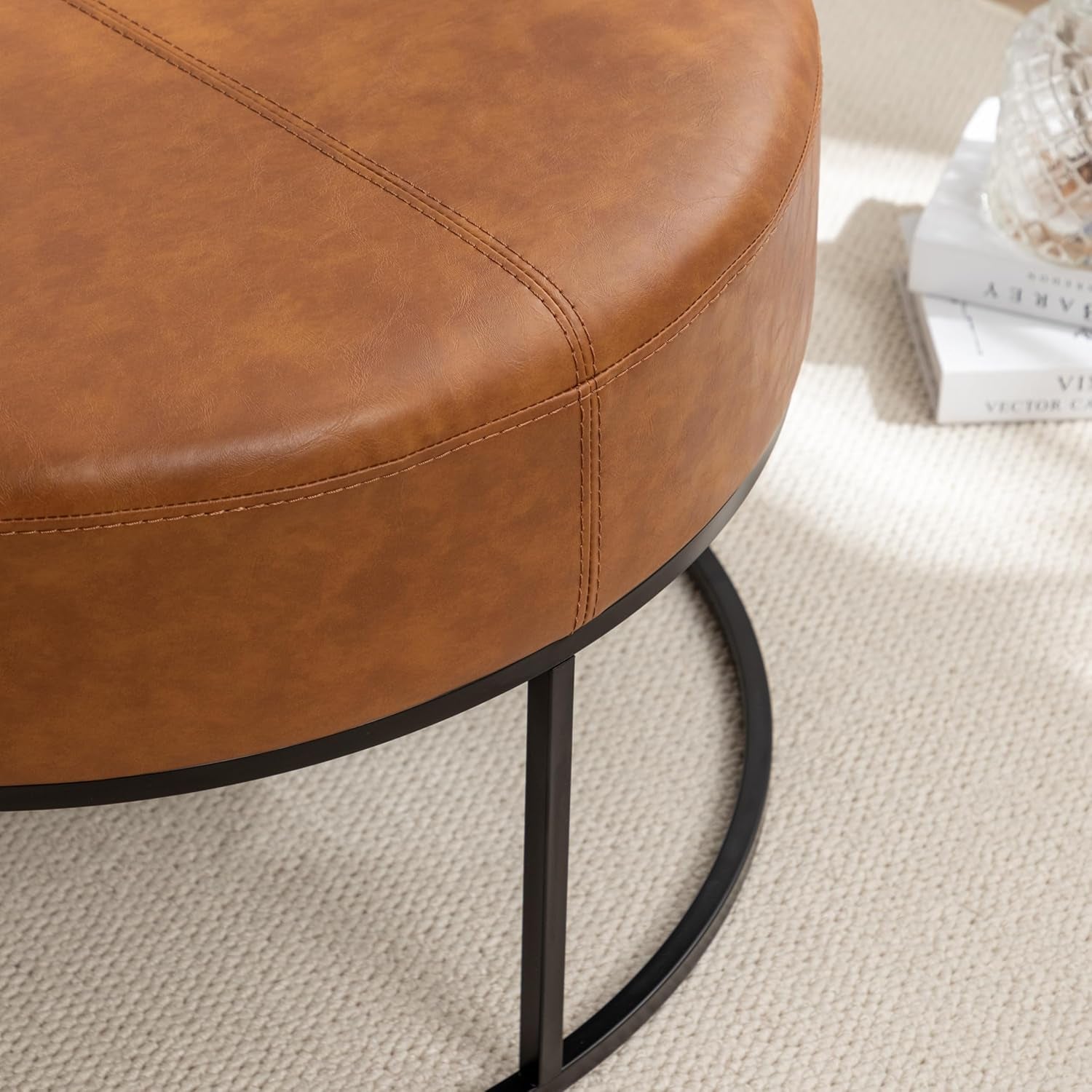 Round Leatherette Upholstered Coffee Table