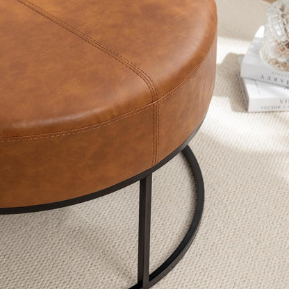 Round Leatherette Upholstered Coffee Table