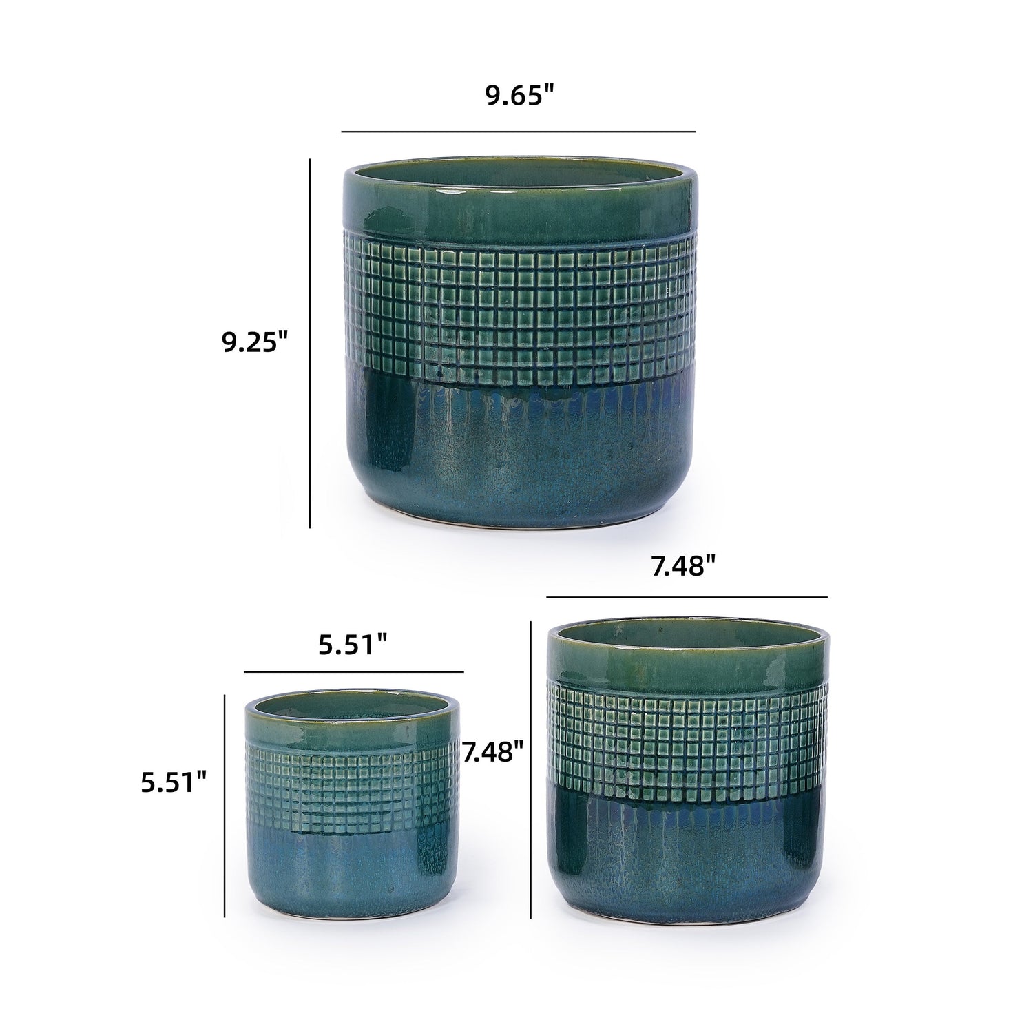 Set of 3 Grid Ceramic Flowerpots - Teal