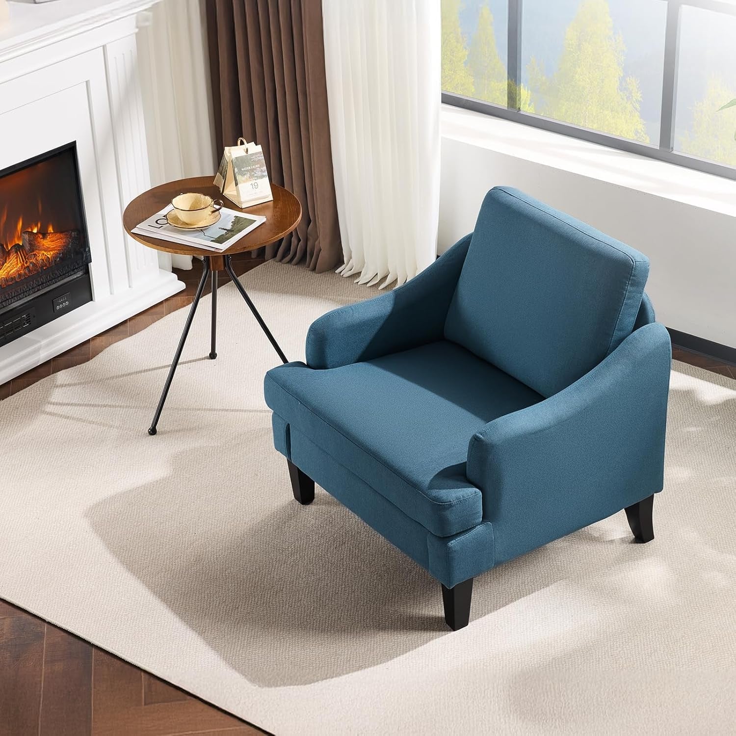 Linen Upholstered Accent Chair In Steel Blue