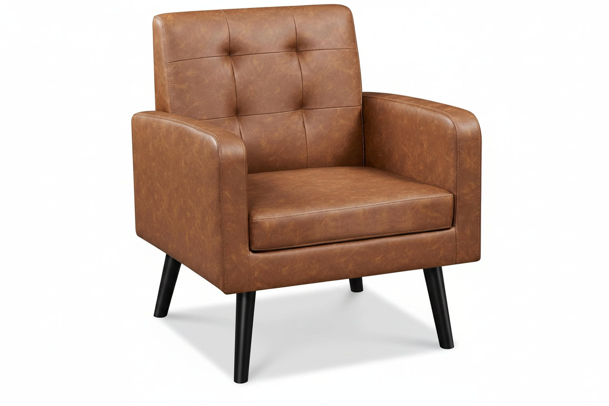Brown Midcentury Upholstered Ergonomic Armchair
