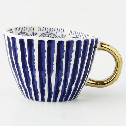 Lechsi Hand Painted Gold Handle Ceramic Mugs