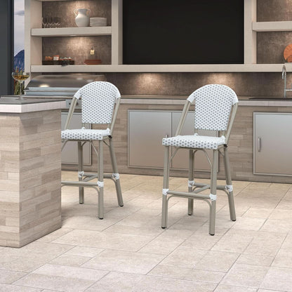 French Style Indoor/Outdoor Bar Stools - Set Of 2, White