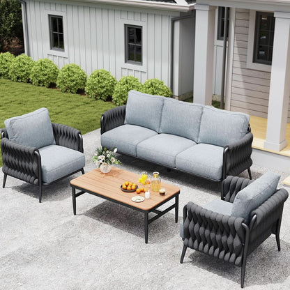 Modern Outdoor Patio Furniture Set with Waterproof Cushions - Black/Gray
