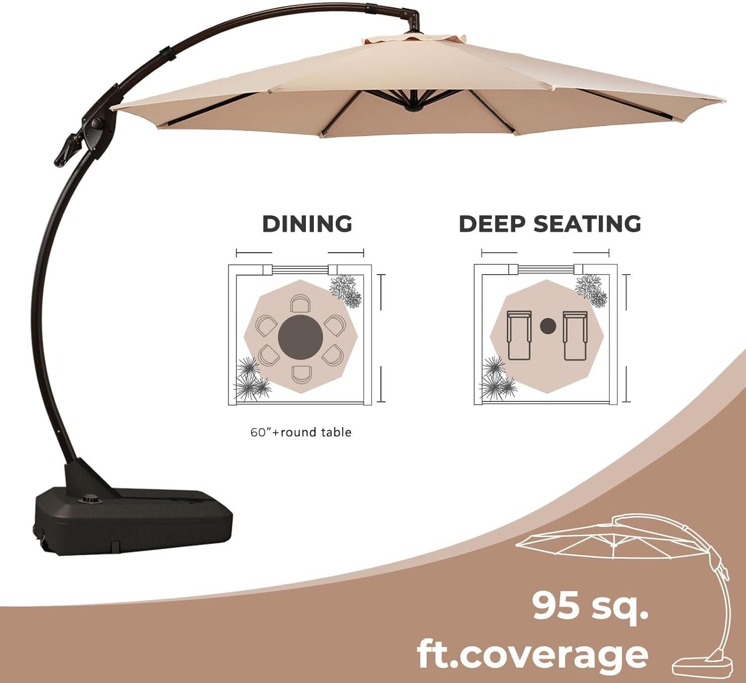 11ft Cantilever Umbrella With Durable Frame and Base - Champagne