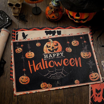 Set of 6 Vintage Halloween Washable Placemats - 12"x18"