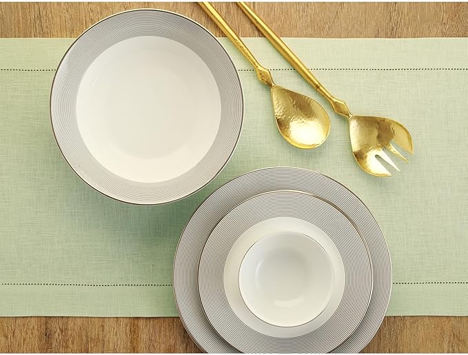 100% Pure Linen Hemstitch Table Runner 14 x 60 Inch - Sagie Green
