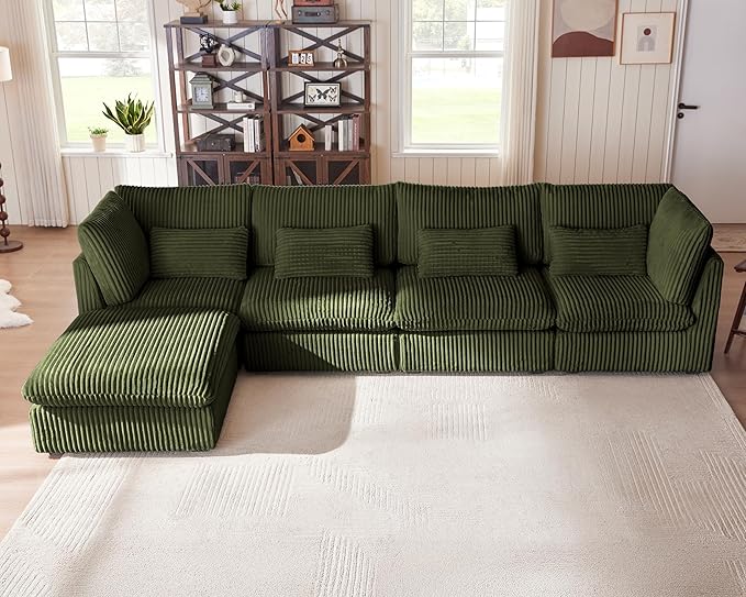 Oversized Modular Sectional with Chaise - Green Corduroy