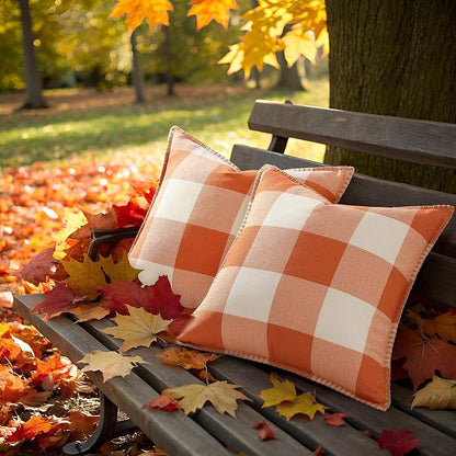 Fall Buffalo Plaid Pillow Covers - 12x20 - Set of 2, Orange