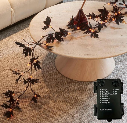 Halloween Black Maple Garland with Lights &amp; Timer
