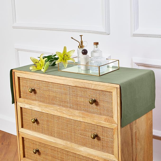 100% Pure Linen Table Runner 14 x 48 Inch - Artichoke Green