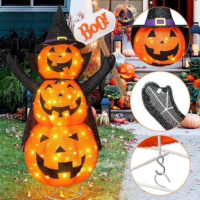 4.3FT LED Collapsible Jack-O-Lantern Lantern Indoor/Outdoor Halloween Decoration