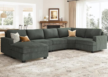Nolany Sectional Sofa with Storage Ottoman in Green Corduroy