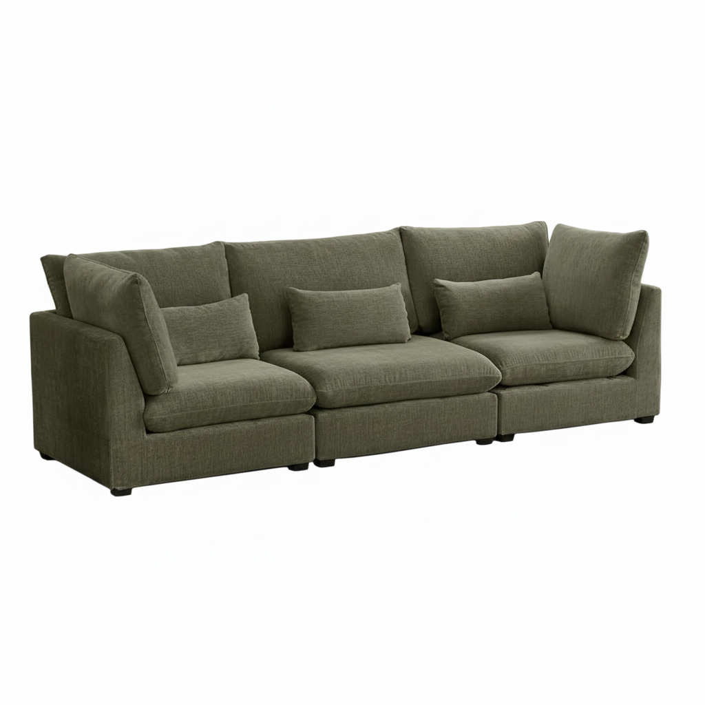 Extra Deep Cloud Chenille Modular Sectional in Olive Green