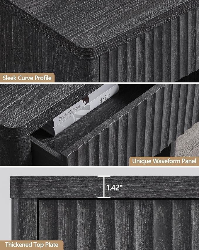 SICOTAS Fluted Bed Side Table - Dark Grey Alder