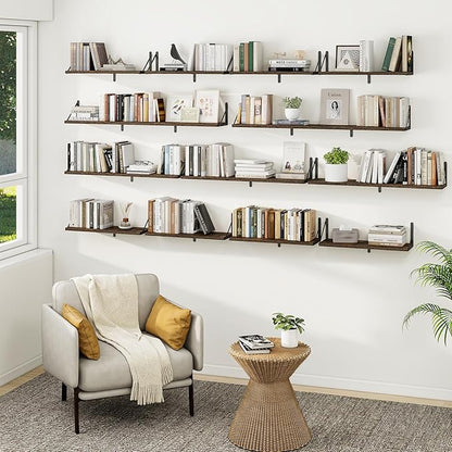 Set of 3 Rustic Brown Floating Shelves - 24"