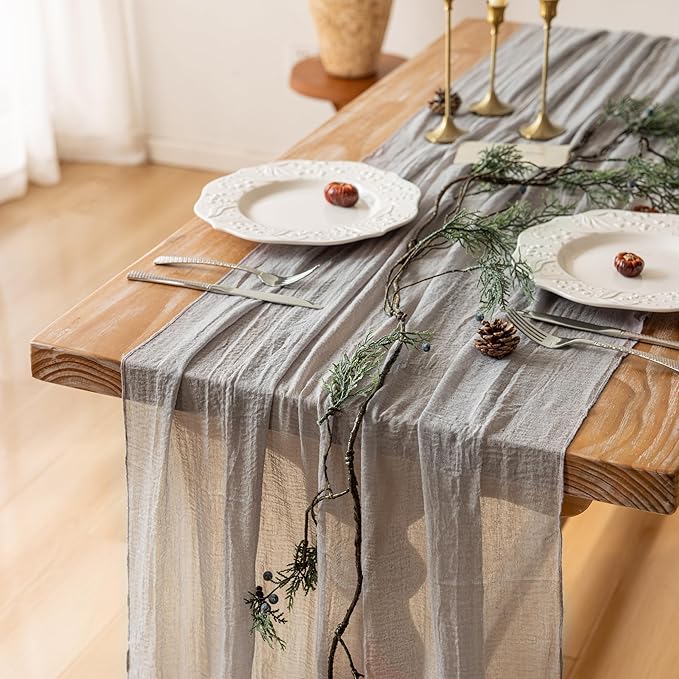 Rustic Grey Gauze Cheesecloth Table Runner - 120 Inch