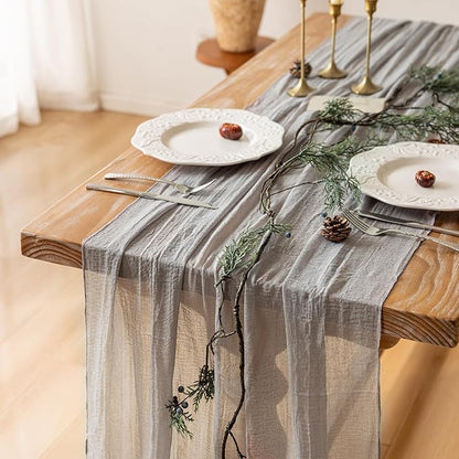 Rustic Grey Gauze Cheesecloth Table Runner - 120 Inch
