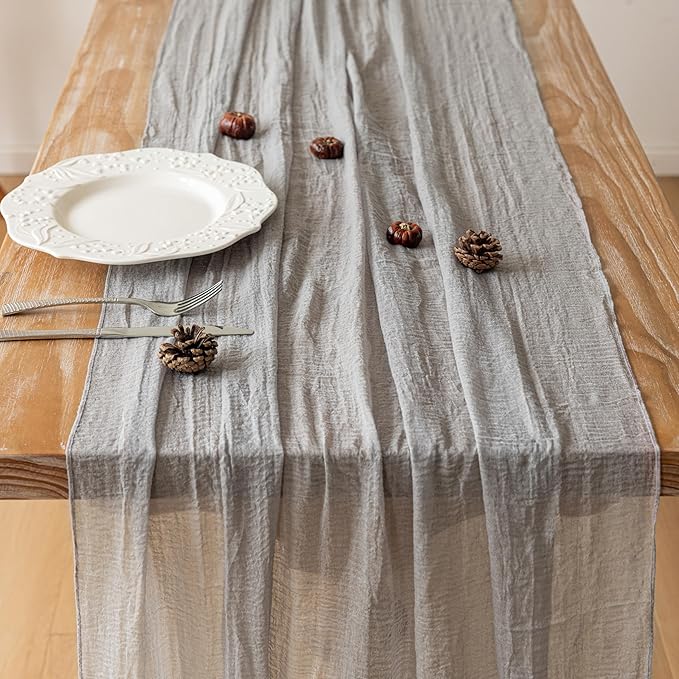 Rustic Grey Gauze Cheesecloth Table Runner - 120 Inch