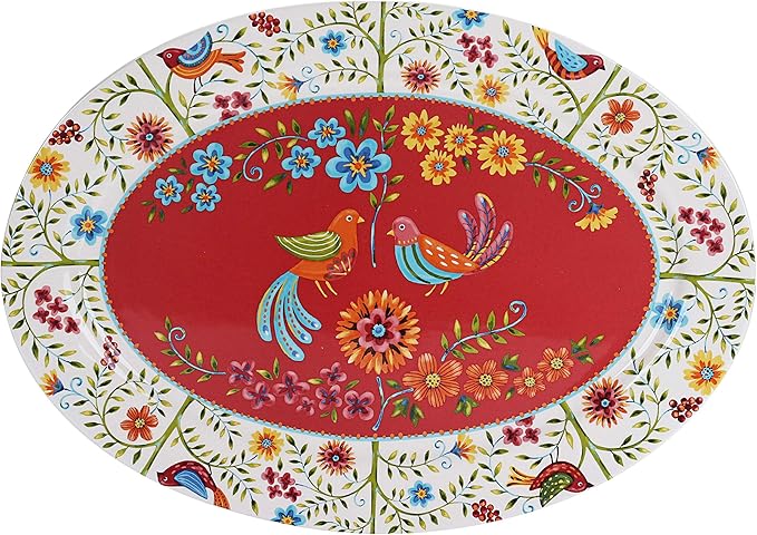 Bico Red Spring Bird Ceramic Oval Platter - 16"