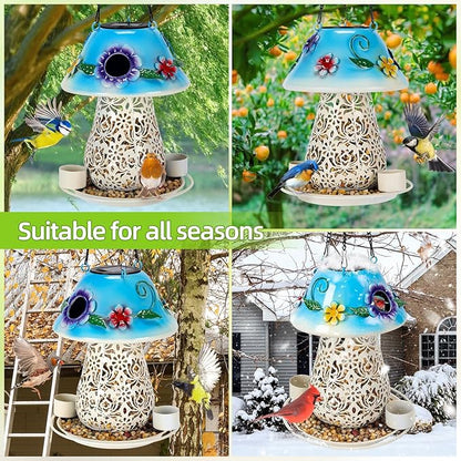 Mushroom Solar Bird Feeder - Blue