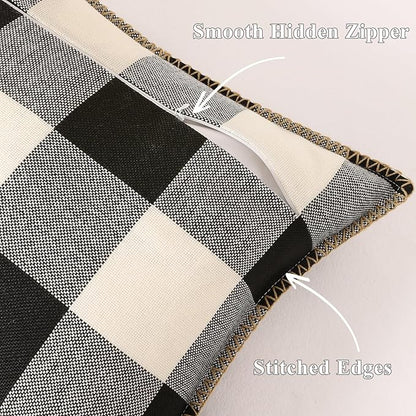 Set of 2 Buffalo Plaid Check Throw Pillow Covers - 20x20, Black