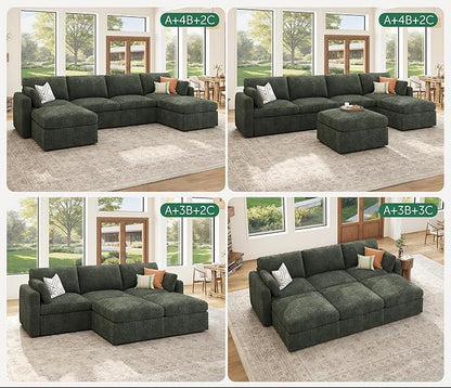 HONBAY Modular Sectional Sofa with Storage Seats - Green Chenille