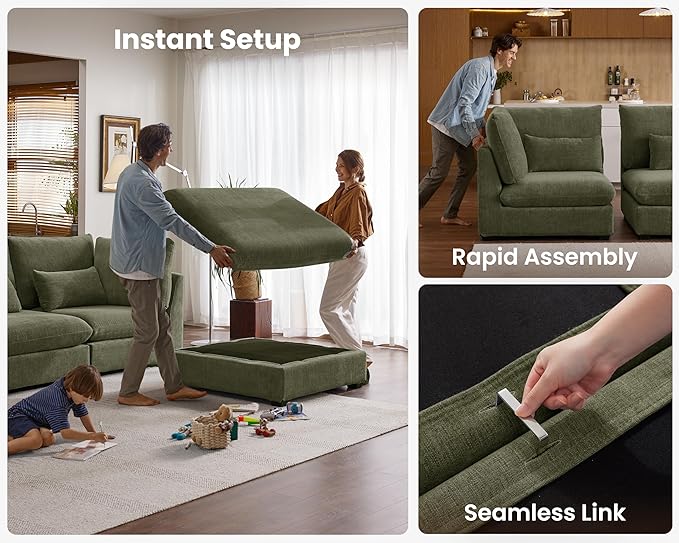 Extra Deep Cloud Chenille Modular Sectional in Olive Green