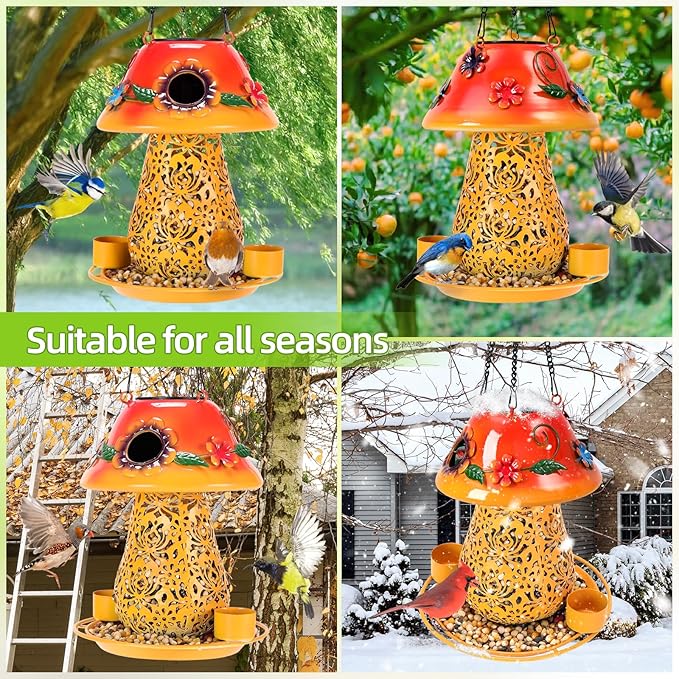Mushroom Solar Bird Feeder - Yellow