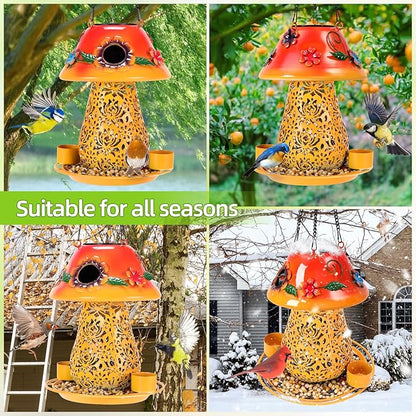 Mushroom Solar Bird Feeder - Yellow