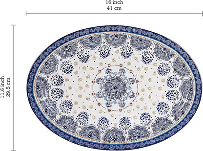 Bico Blue Talavera Ceramic 16 inch Oval Platter, Microwave &amp; Dishwasher Safe