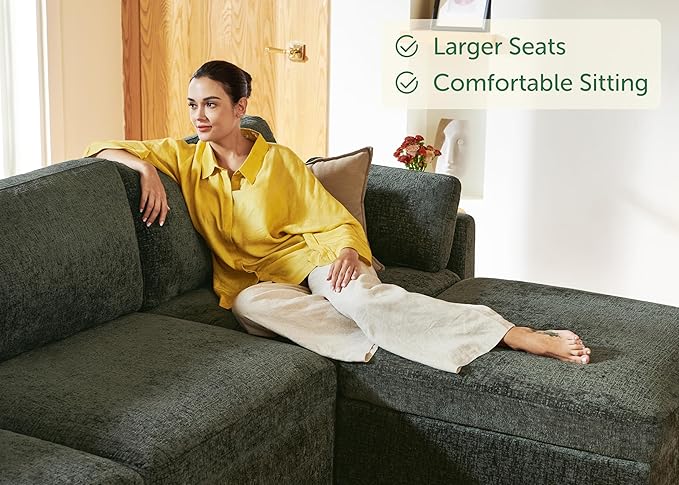 HONBAY Modular Sectional Sofa with Storage Seats - Green Chenille