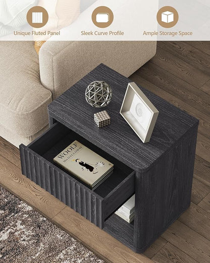 SICOTAS Fluted Bed Side Table - Dark Grey Alder
