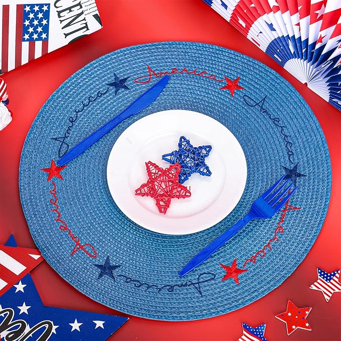 Set of 4 Round Patriotic Embroidered Place Mats