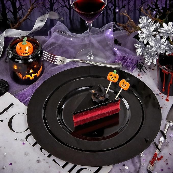 Set of 60 Heavy Duty Black Disposable Plates for 30 guests