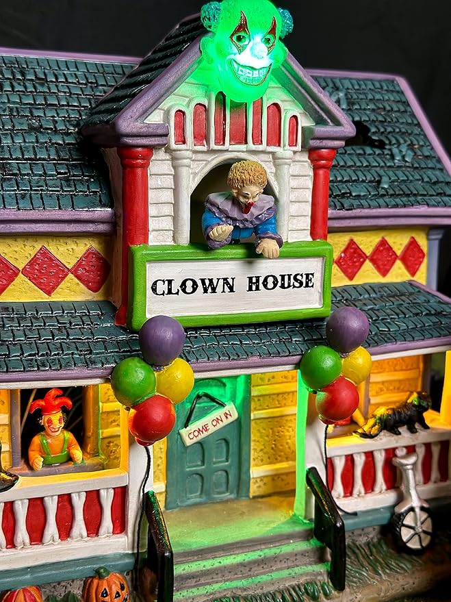 Halloween Village Clown House | Spooky Town Collection | Porcelain with Multi-Color LED