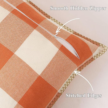 Fall Buffalo Plaid Pillow Covers - 12x20 - Set of 2, Orange