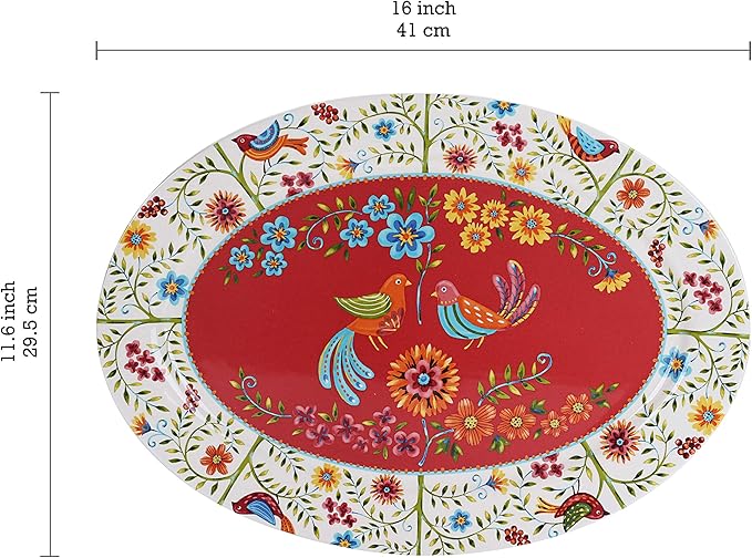Bico Red Spring Bird Ceramic Oval Platter - 16"