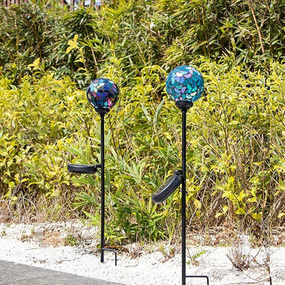 Set of 2 Mosaic Solar Lights - Blue/Purple