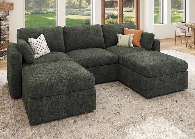 HONBAY Modular Sectional Sofa with Storage Seats - Green Chenille