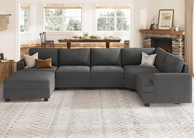 Nolany Sectional Sofa with Storage Ottoman in Gray Corduroy