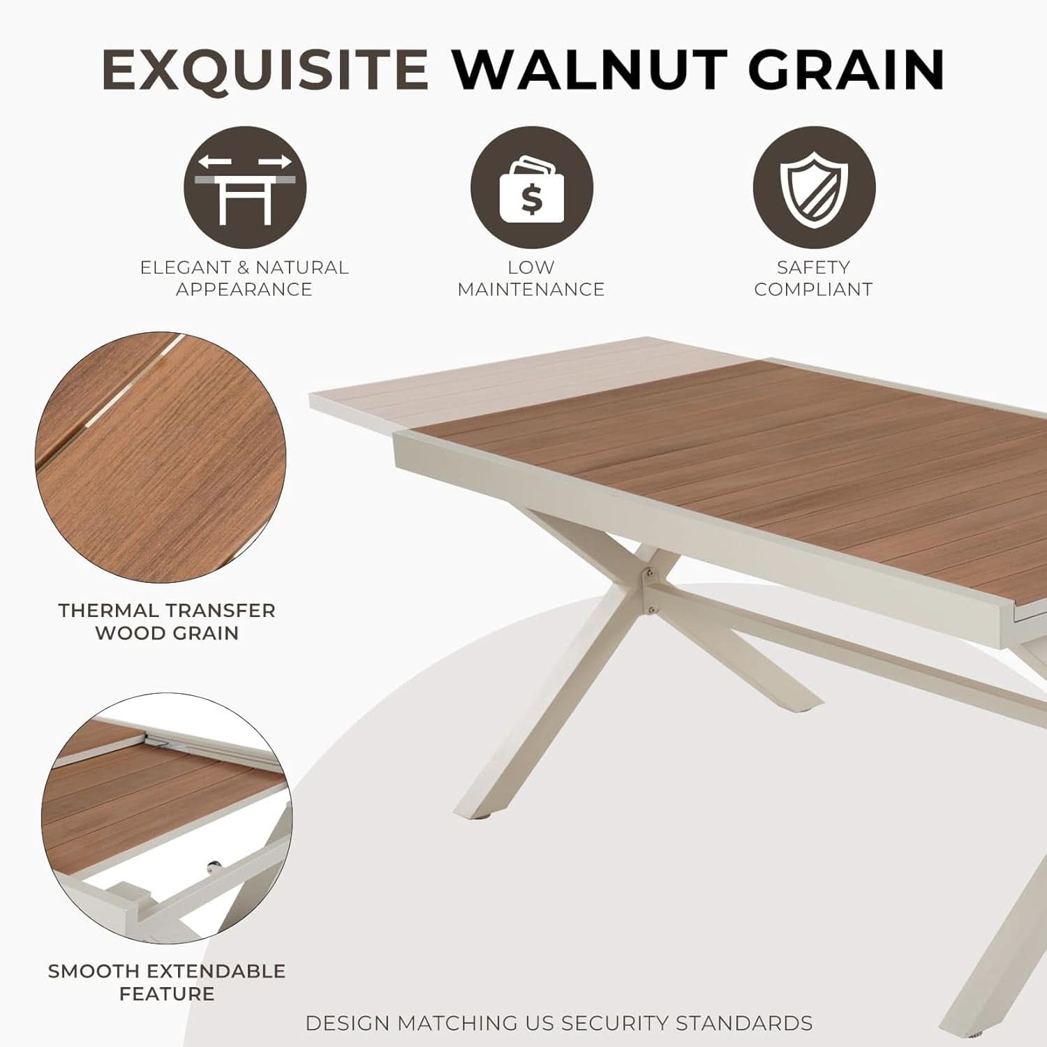 11 Piece Outdoor Dining Set - 10 Cream Colored Sling Mesh Chairs With Expandable Wood Grain Table For 6-10 Guests
