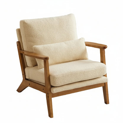 Teddy Velvet Upholstered Armchair With Pillow in Light Khaki
