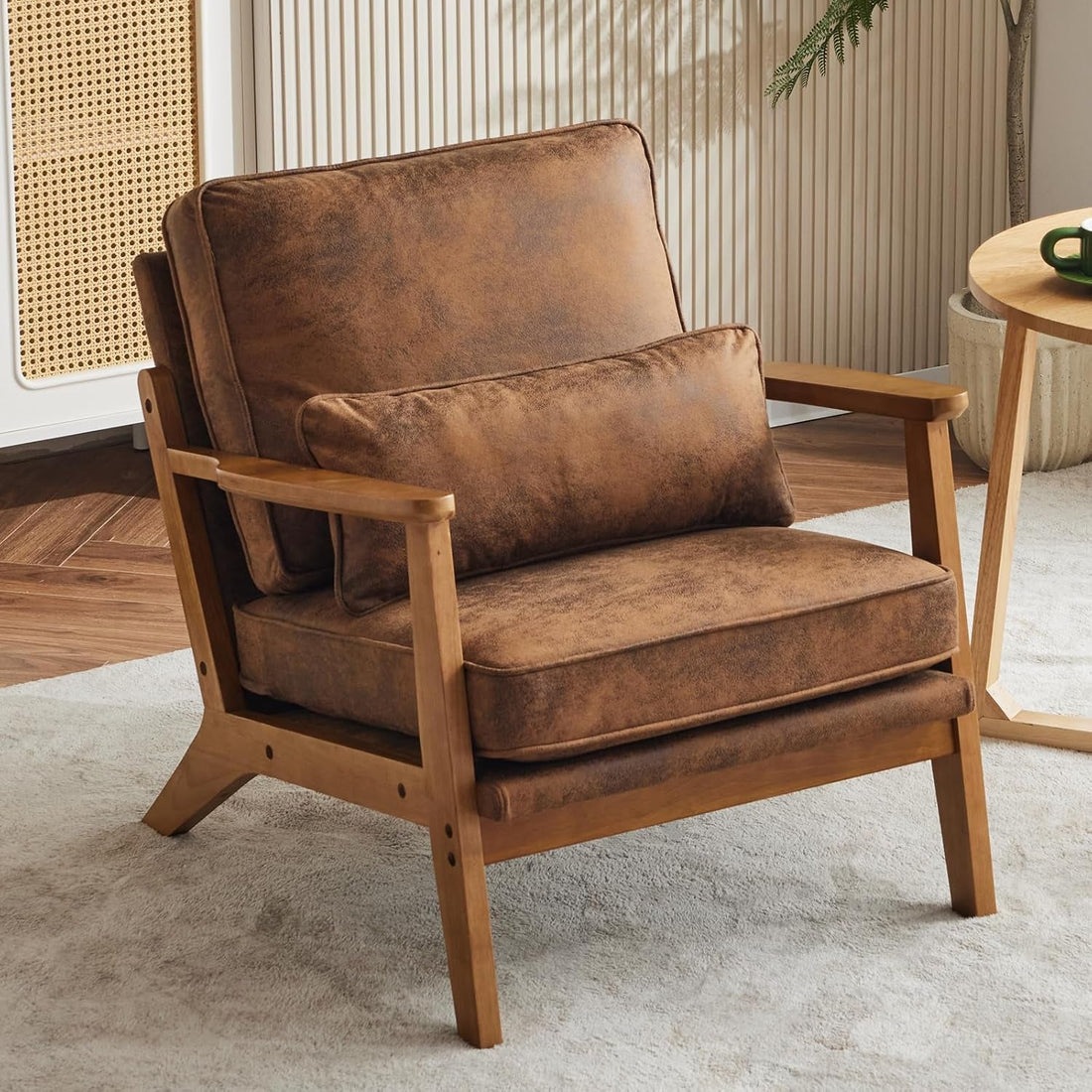 Mid-Century Modern Suede Upholstered Accent Chair - Set of 2