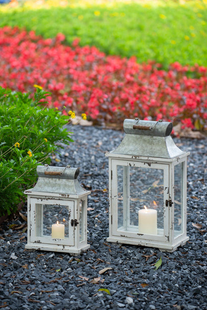 Rustic Wooden Hurricane Lanterns - Set of 2