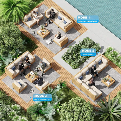 Large 7 Piece Wicker Outdoor Modular Sectional Set - Beige