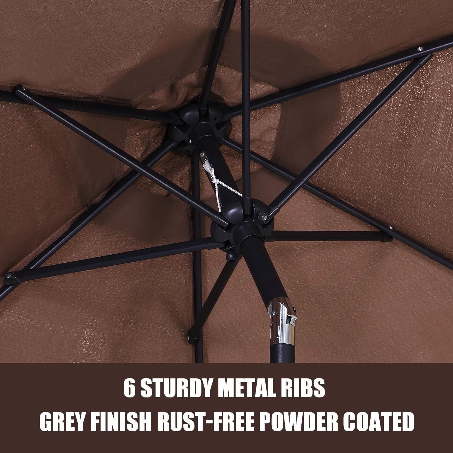 7.5 Foot Aluminum Patio Umbrella Tilt Crank Outdoor Shade - Brown