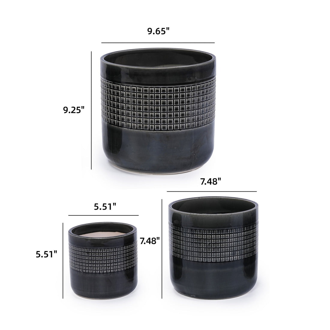 Set of 3 Black Grid Design Flower Pots
