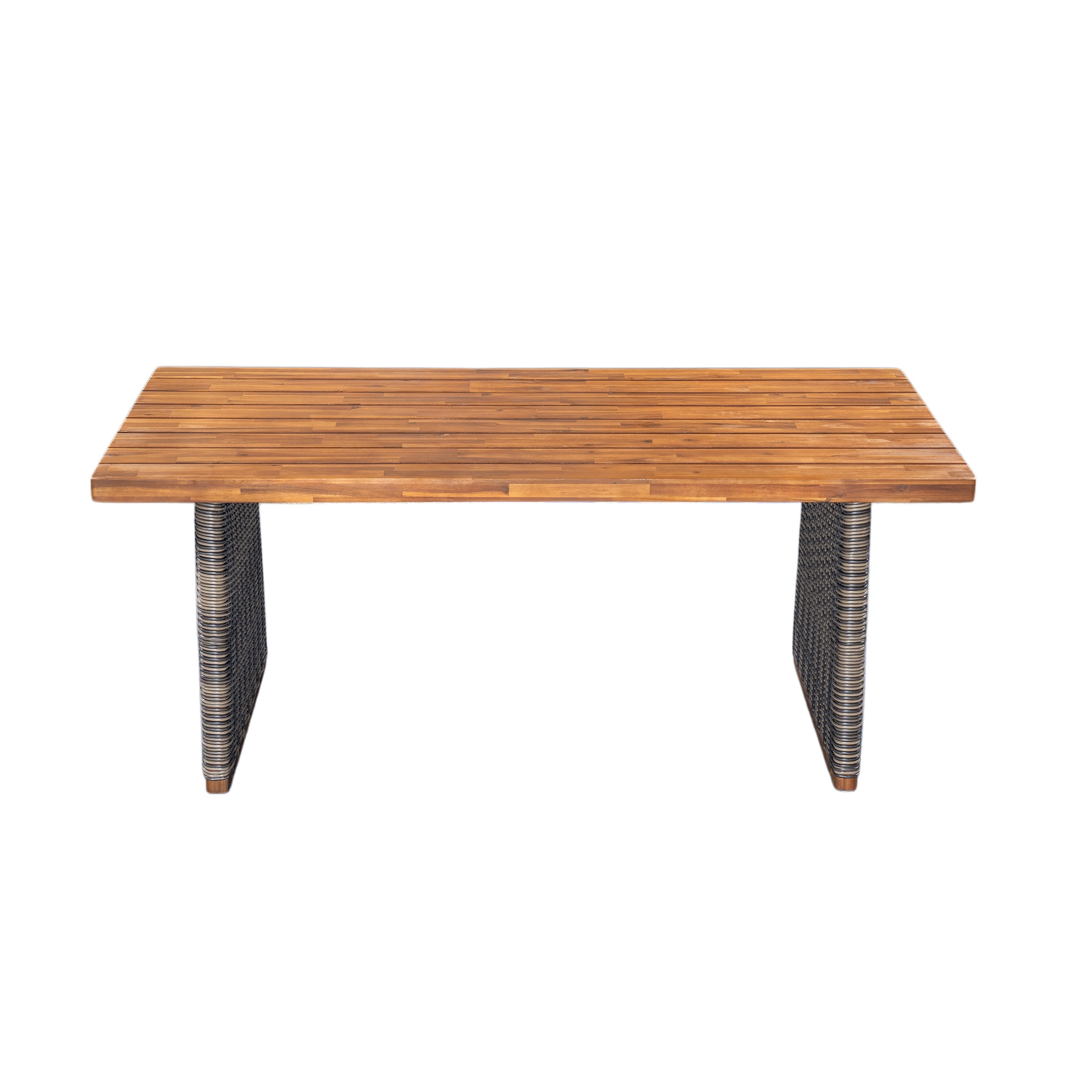 Outdoor Acacia Wood Dining Table - Teak + Grey Wicker