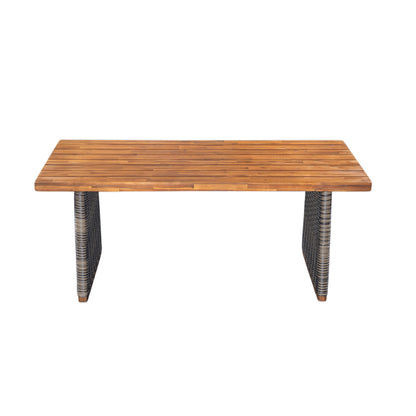 Outdoor Acacia Wood Dining Table - Teak + Grey Wicker